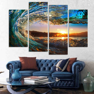 Limited Edition Beach Waves 4-Piece Canvas Painting (Framed)