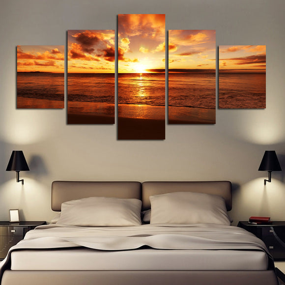 Limited Edition Seaside Sunset, 5-Piece Canvas Painting