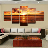 Limited Edition Seaside Sunset, 5-Piece Canvas Painting