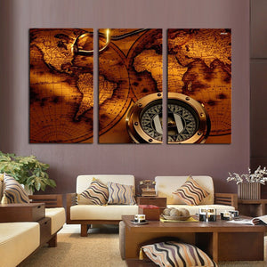 Limited Edition Compass Map 3-Piece Canvas Painting