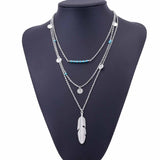 turquoise gem Beads and delicate feather- 3 Layer Necklace!