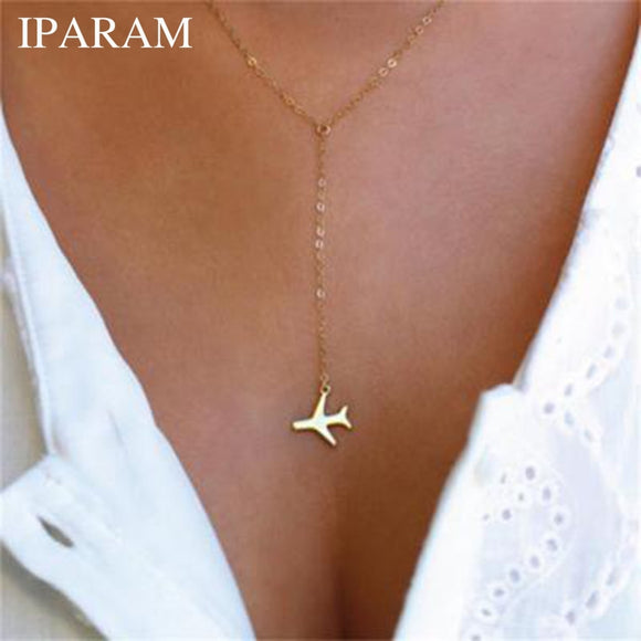 Dainty Airplane Pendant Necklace- Rose Gold, black, or silver