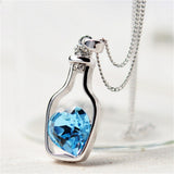 Love in a bottle Blue Heart Crystal Pendant Necklace