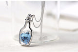 Love in a bottle Blue Heart Crystal Pendant Necklace