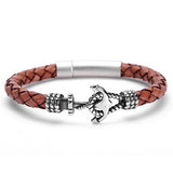 Men's Leather Anchor Bracelet