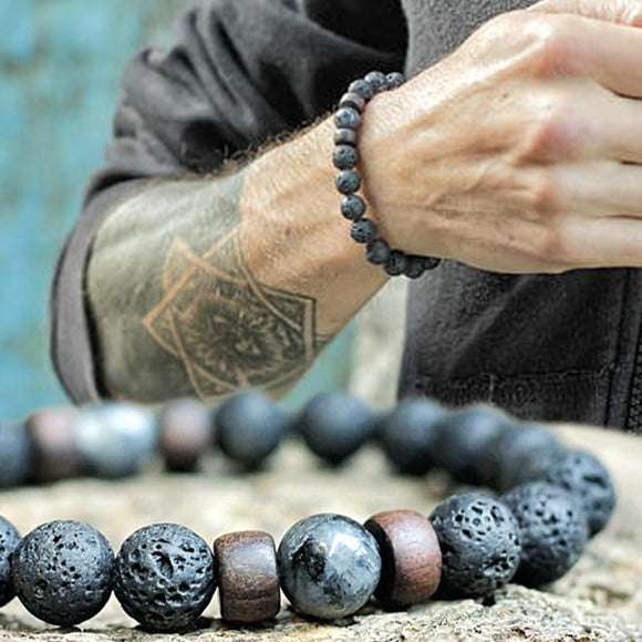 Lava Stone And Wood Bead Bracelet